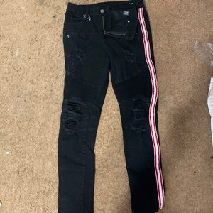 Mens skinny jeans with red strip on the side